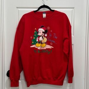 VTG Disney Size XL Mickey Mouse Christmas Red Sweatshirt Season To Be Jolly